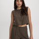 Sleeveless Crew-Neck Blouse with Shoulder Pads