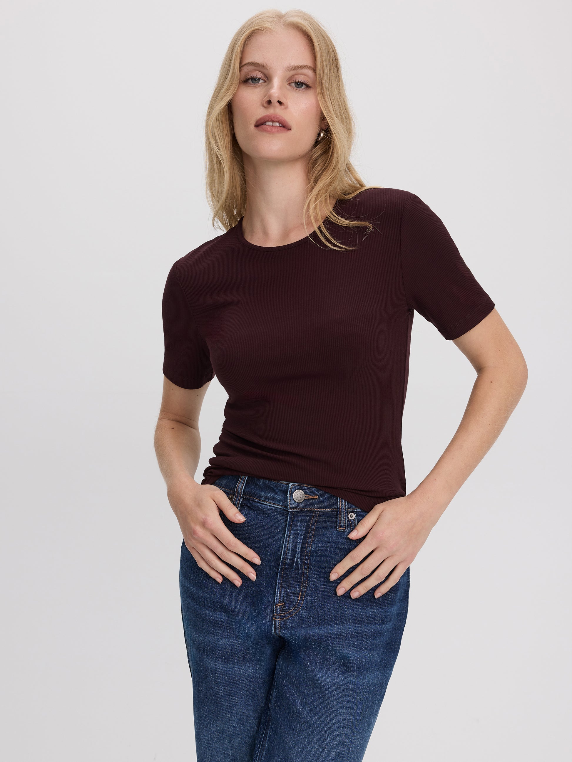 Long-Sleeve Crew-Neck Ribbed T-Shirt - R Essentials