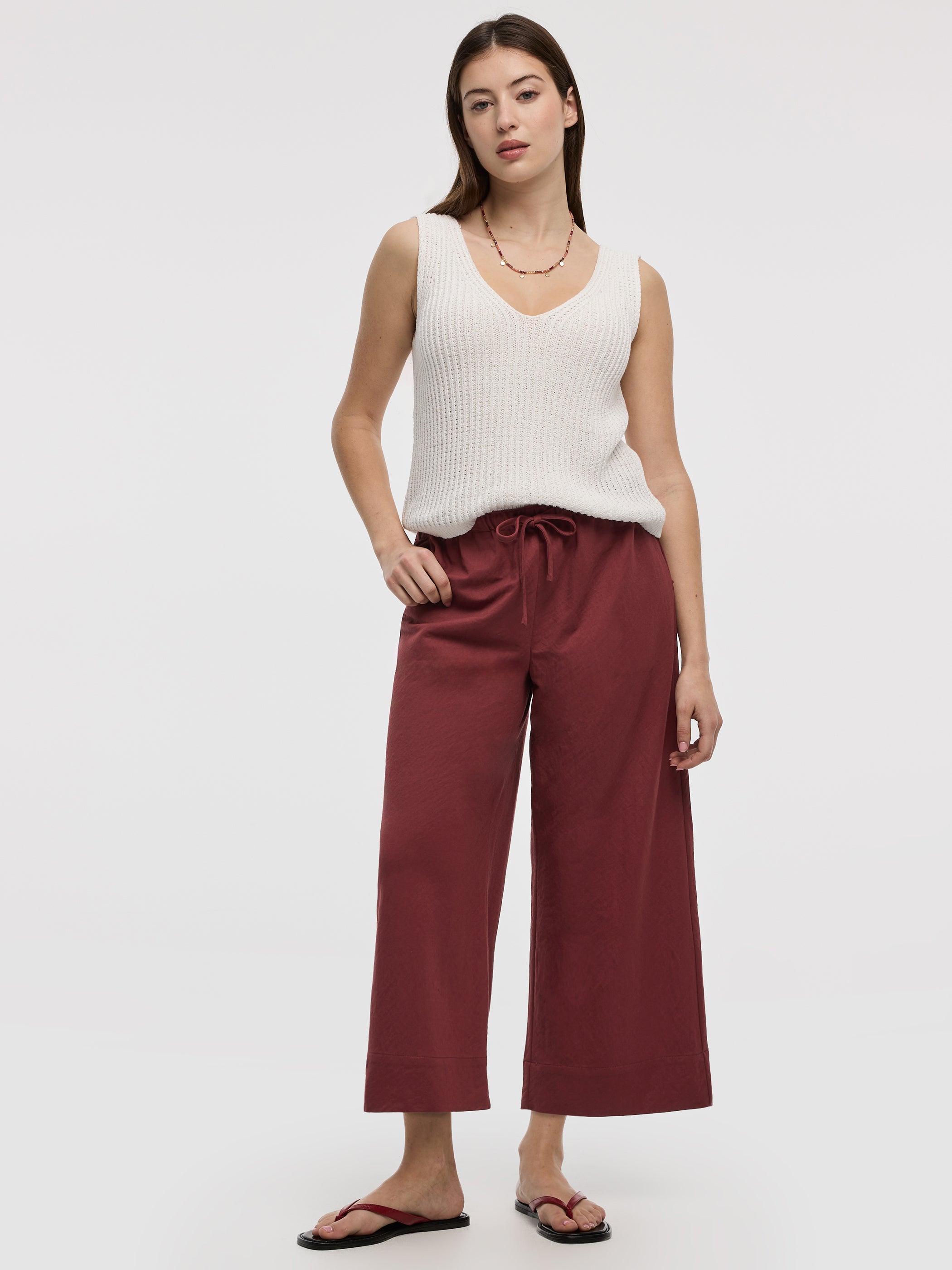 Wide-Leg Cropped Piqué Pant