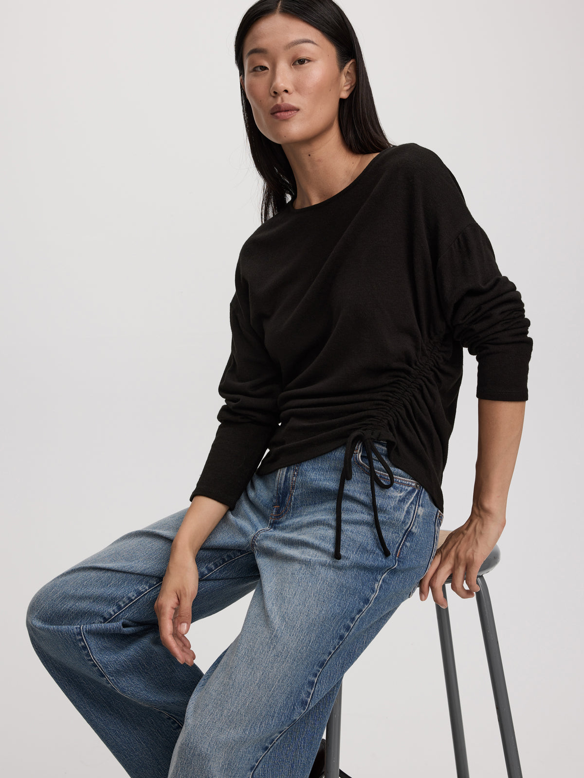Long-Sleeve Top with Shirred Side