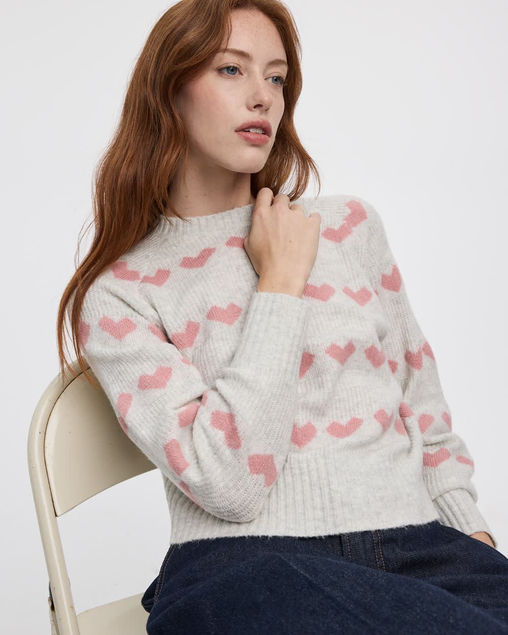 Pull de à manches longues et col rond avec coeurs