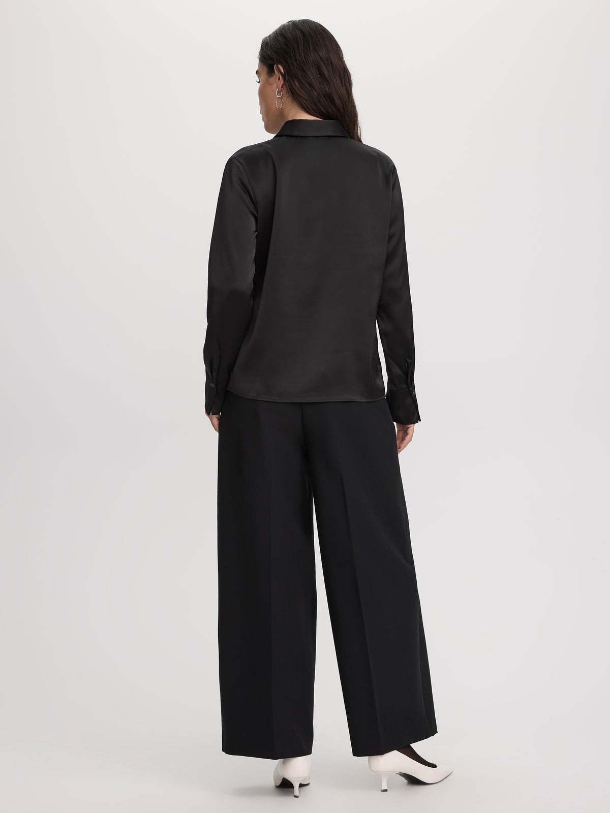 Long-Sleeve Loose Satin Blouse