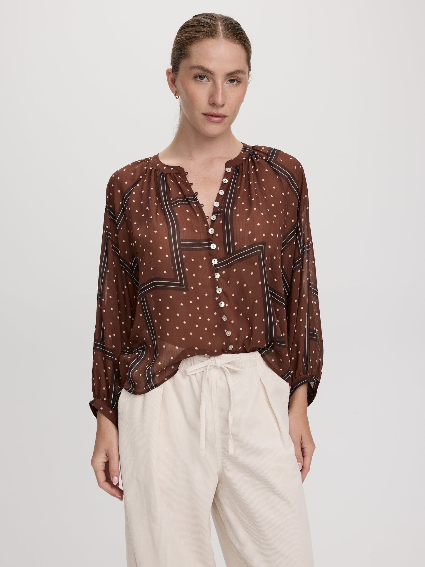Long-Sleeve Loose Chiffon Blouse