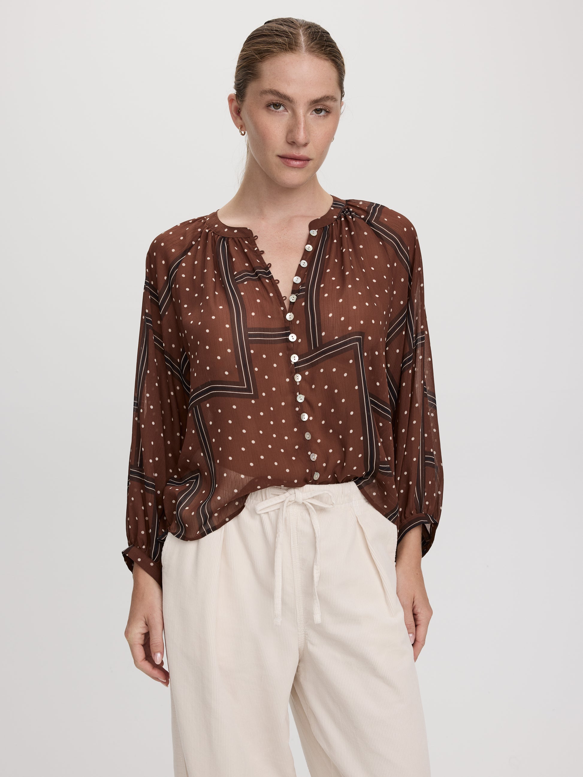 Long-Sleeve Loose Chiffon Blouse