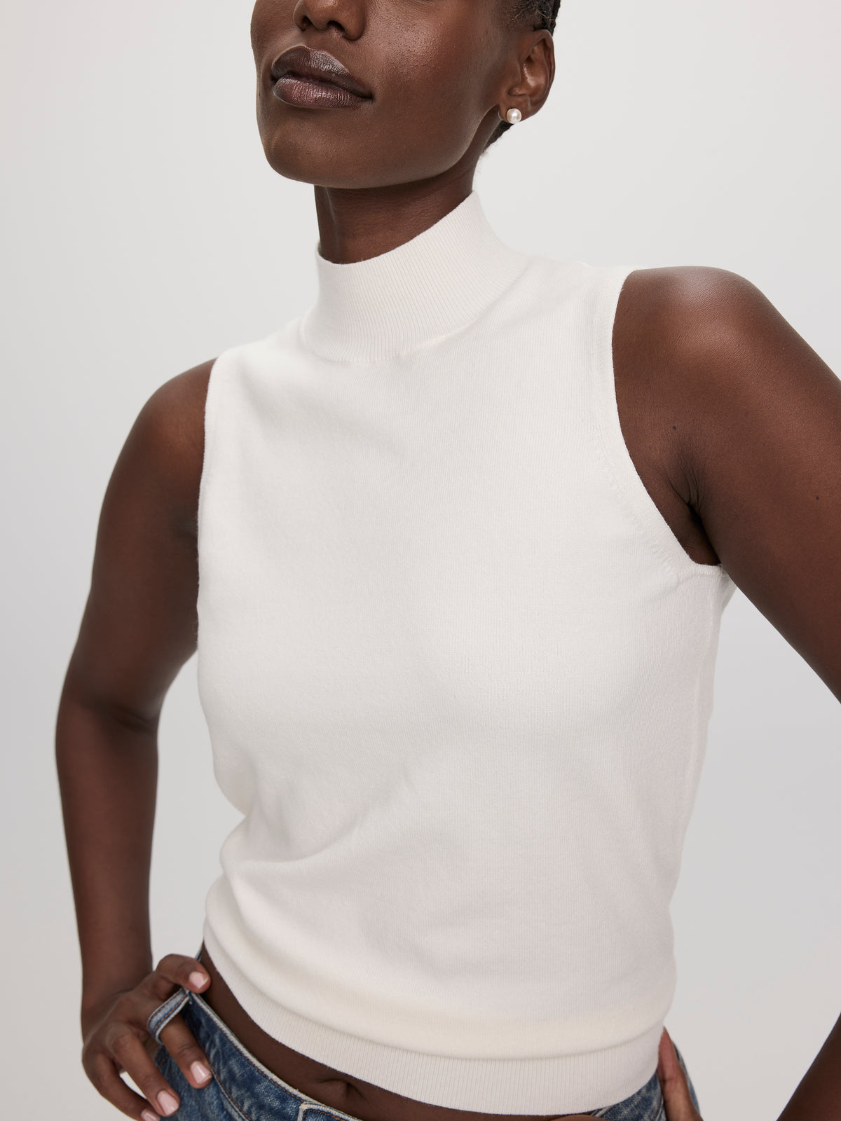 Sleeveless Mock-Neck Sweater