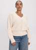 Long-Sleeve V-Neck Sweater with Half-Cardigan Stitches