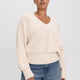 Long-Sleeve V-Neck Sweater with Half-Cardigan Stitches