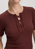Short-Sleeve Top with Lace-Up Split Neckline