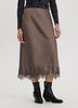 Satin Midi Skirt with Lace Trim