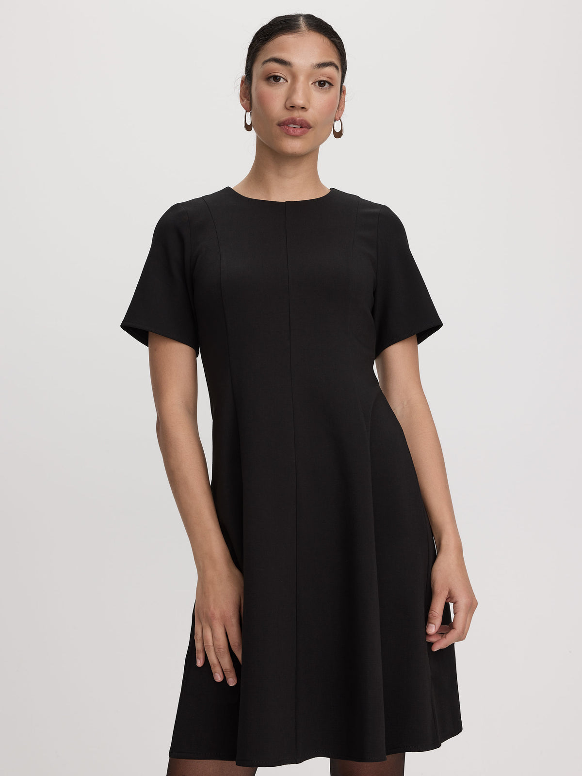 Short-Sleeve Crew-Neck Fit-and-Flare Dress