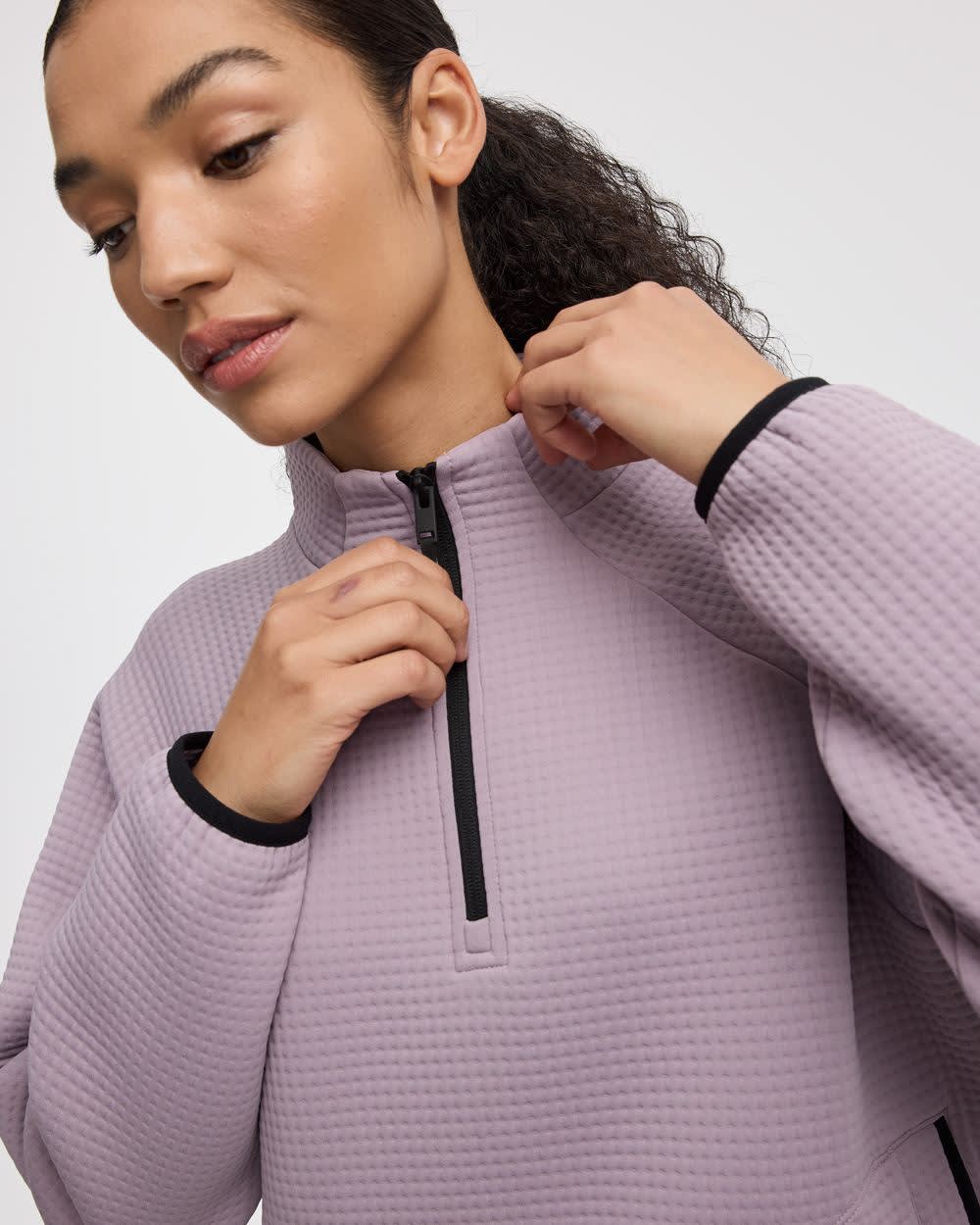 Long-Sleeve Half-Zip Mock-Neck Pullover - Hyba