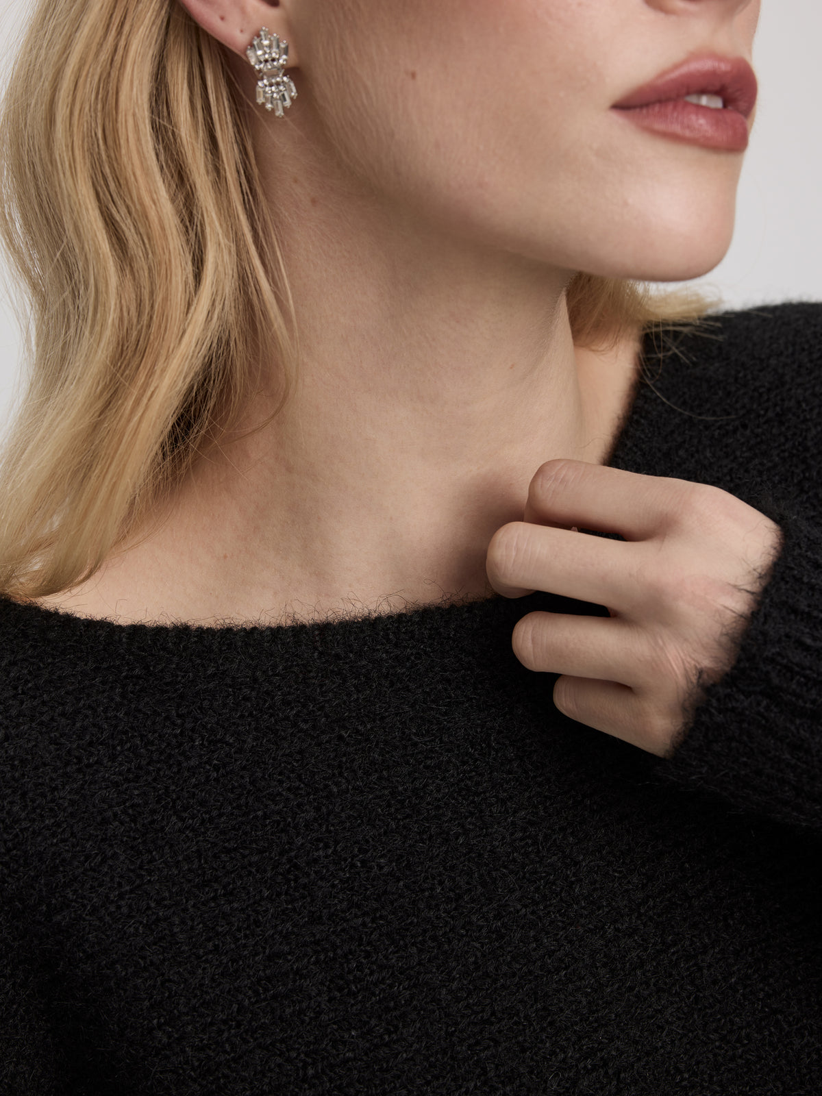 Long-Sleeve Boat-Neck Sweater with Lace Insert