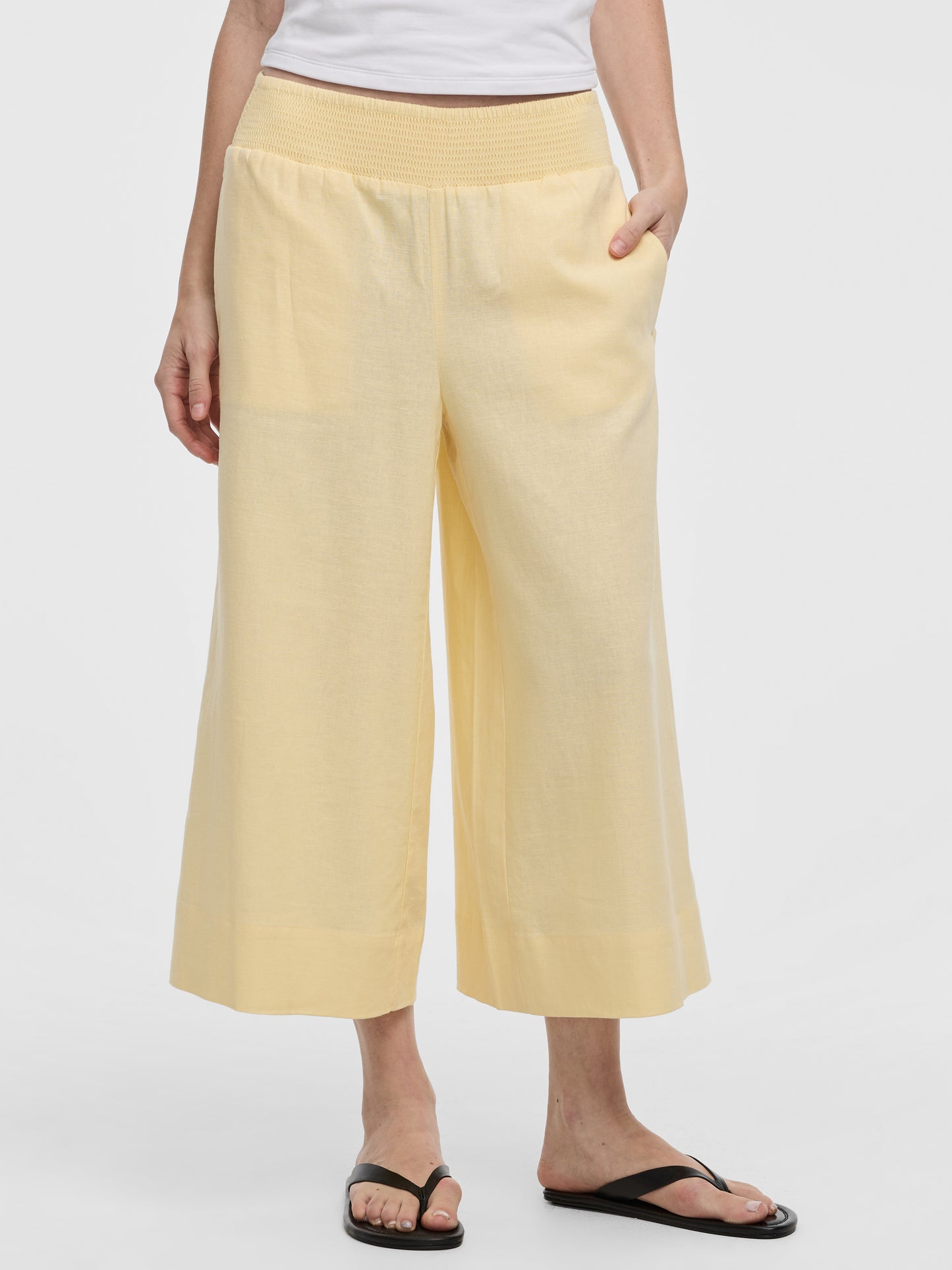 Cropped Wide-Leg Linen-Blend Pant