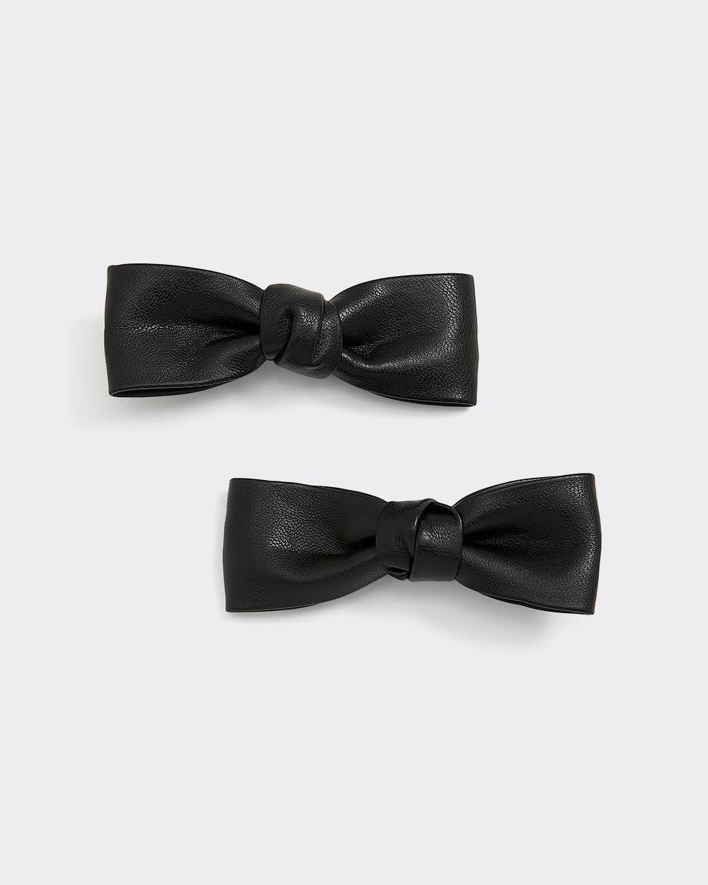Faux-Leather Bow Barrettes - Set of 2