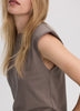 Sleeveless Crew-Neck Top with Shoulder Pads