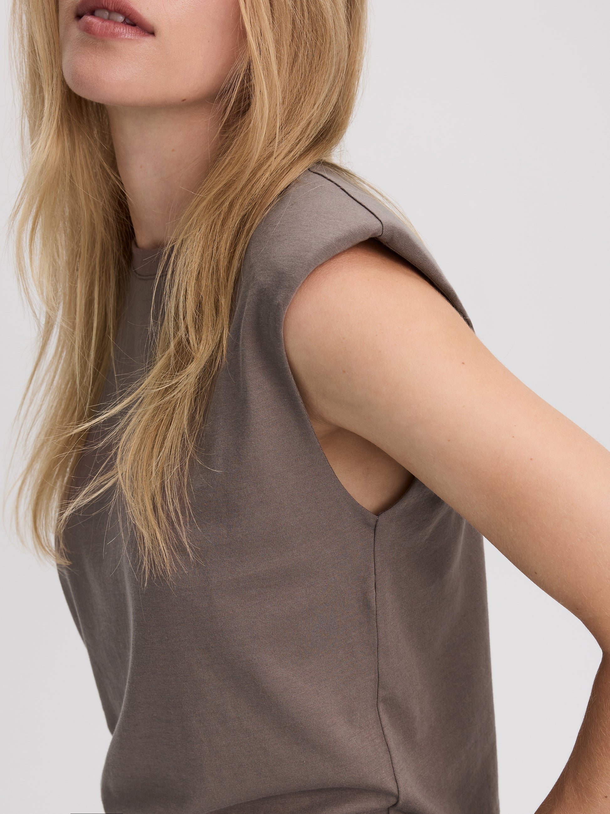 Sleeveless Crew-Neck Top with Shoulder Pads