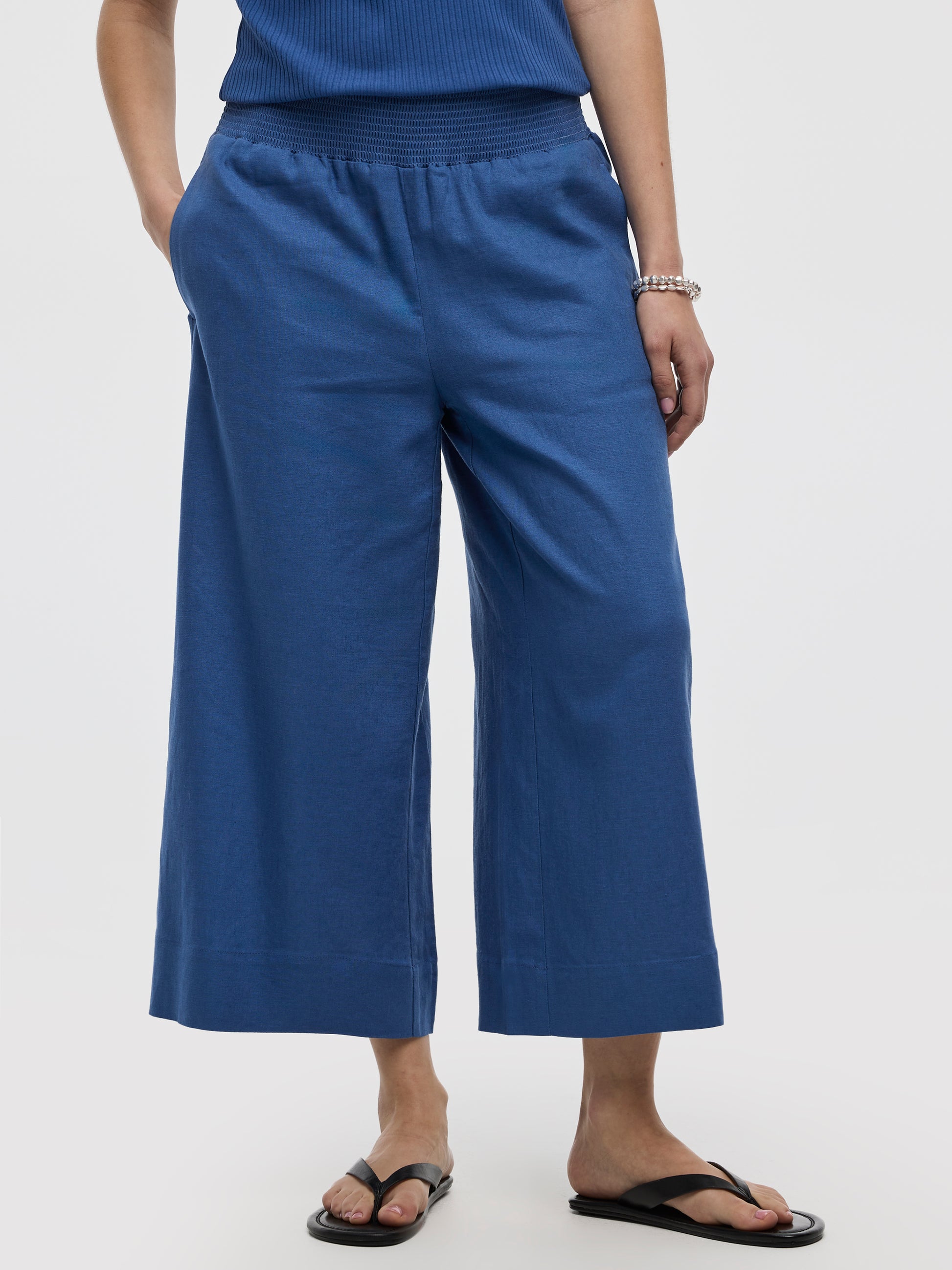 Cropped Wide-Leg Linen-Blend Pant