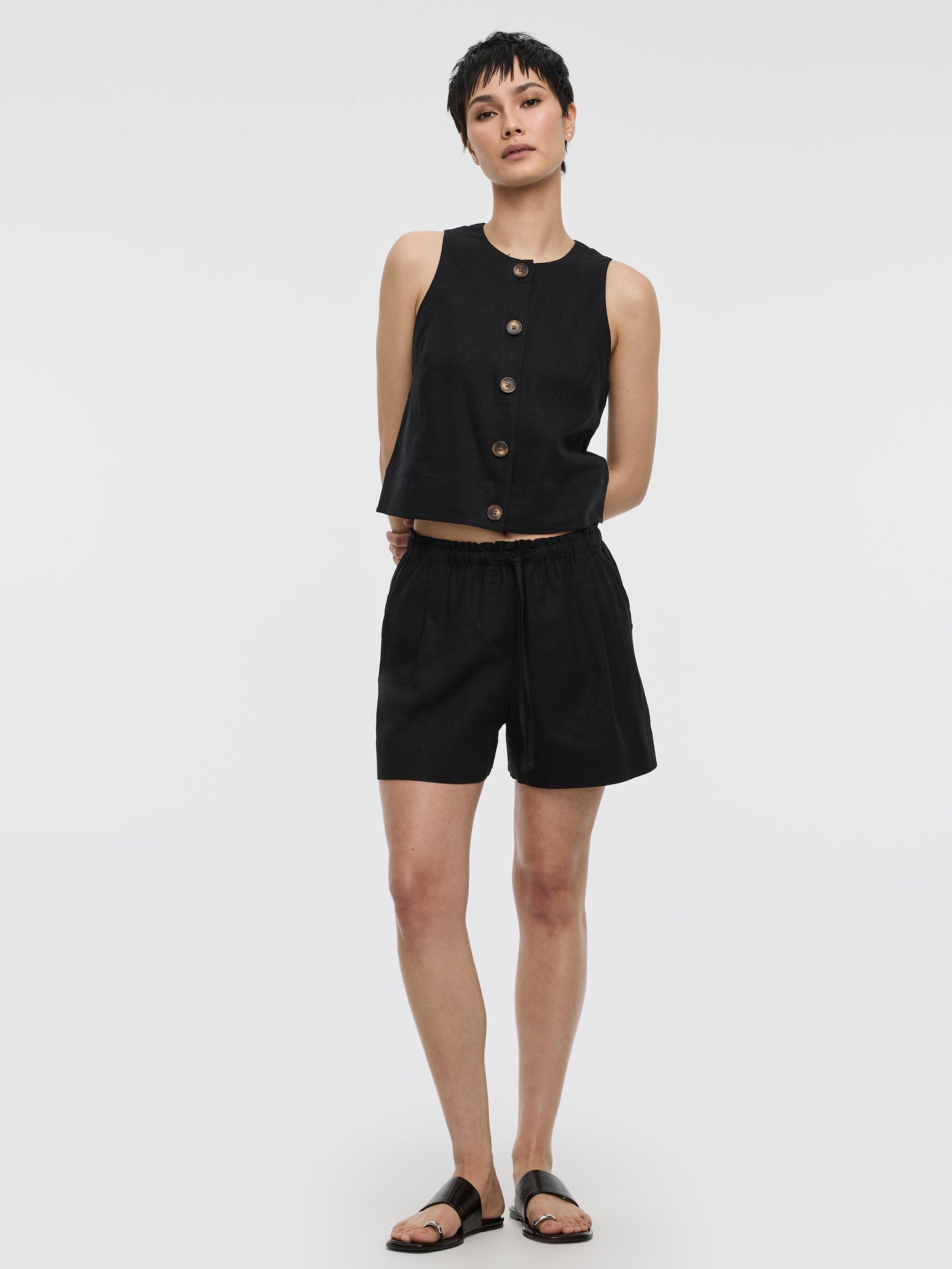 Linen-Blend Shorts with Elastic Waistband