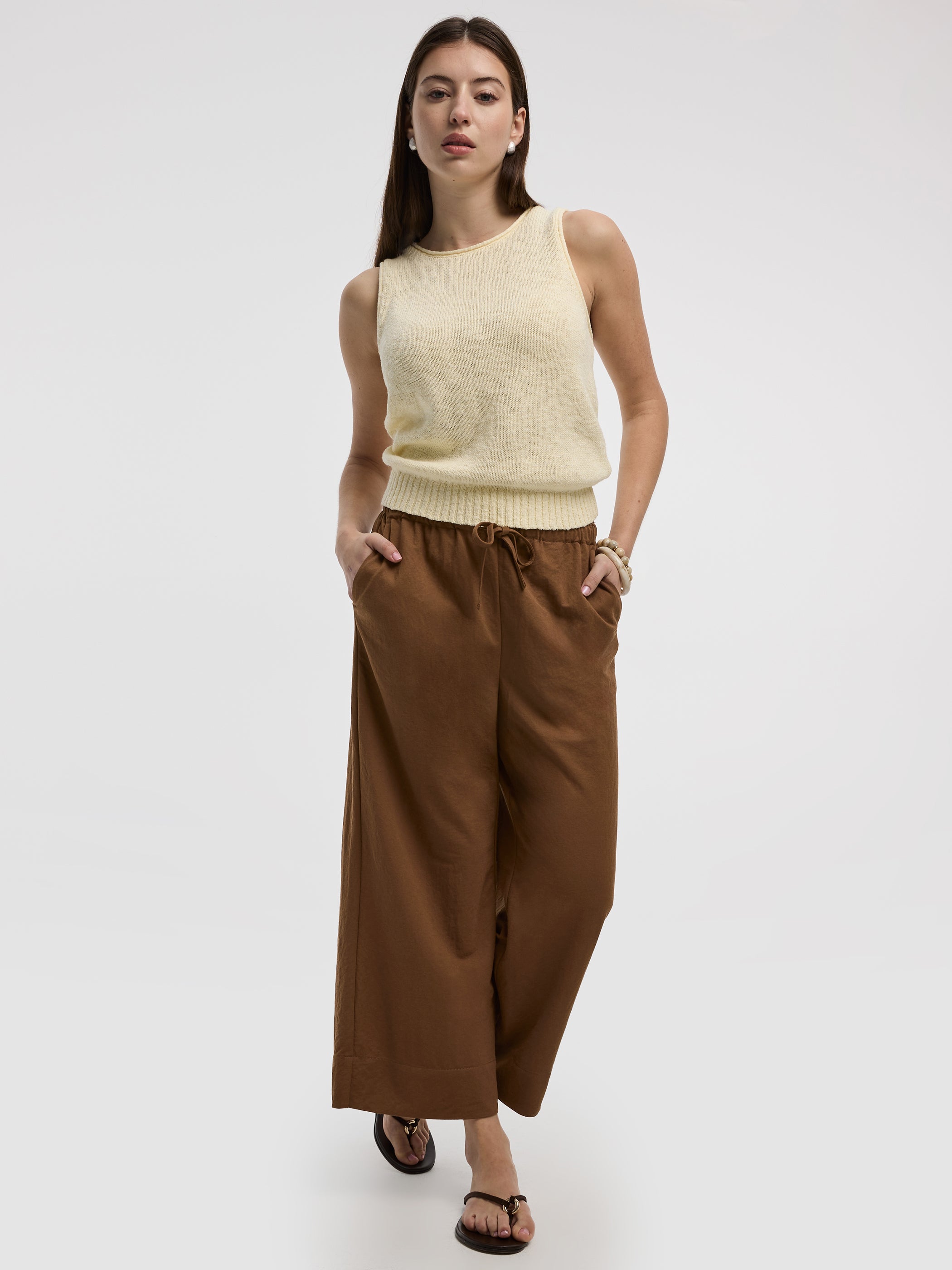 Wide-Leg Cropped Piqué Pant