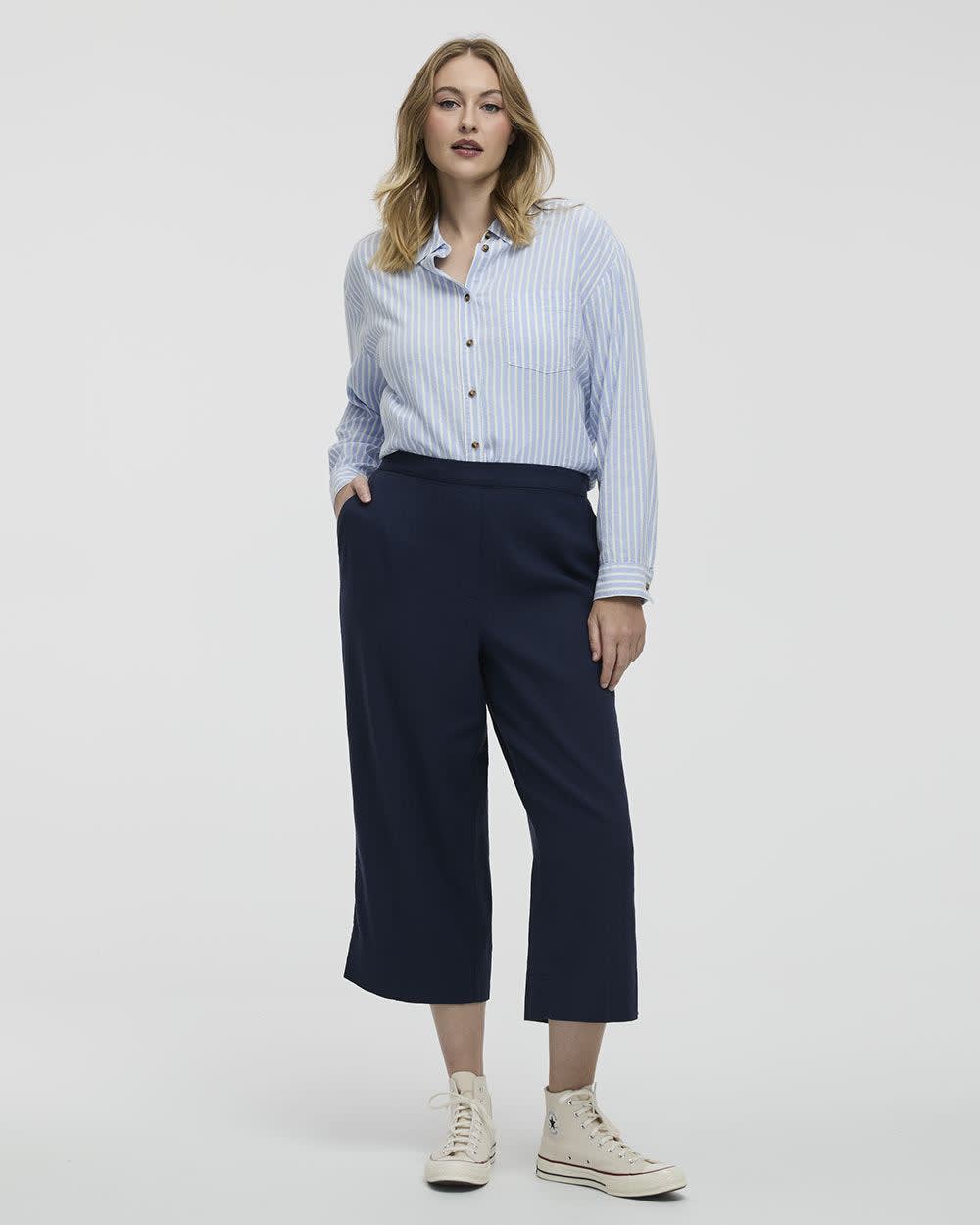 Cropped Wide-Leg Linen-Blend Pant - Petite