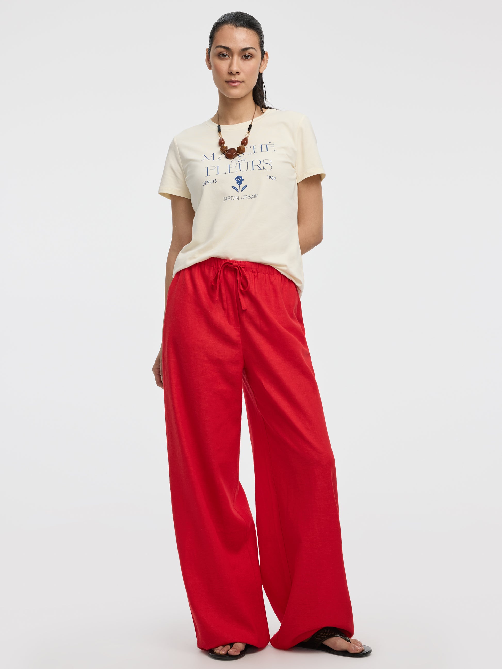 Wide-Leg Linen-Blend Pant
