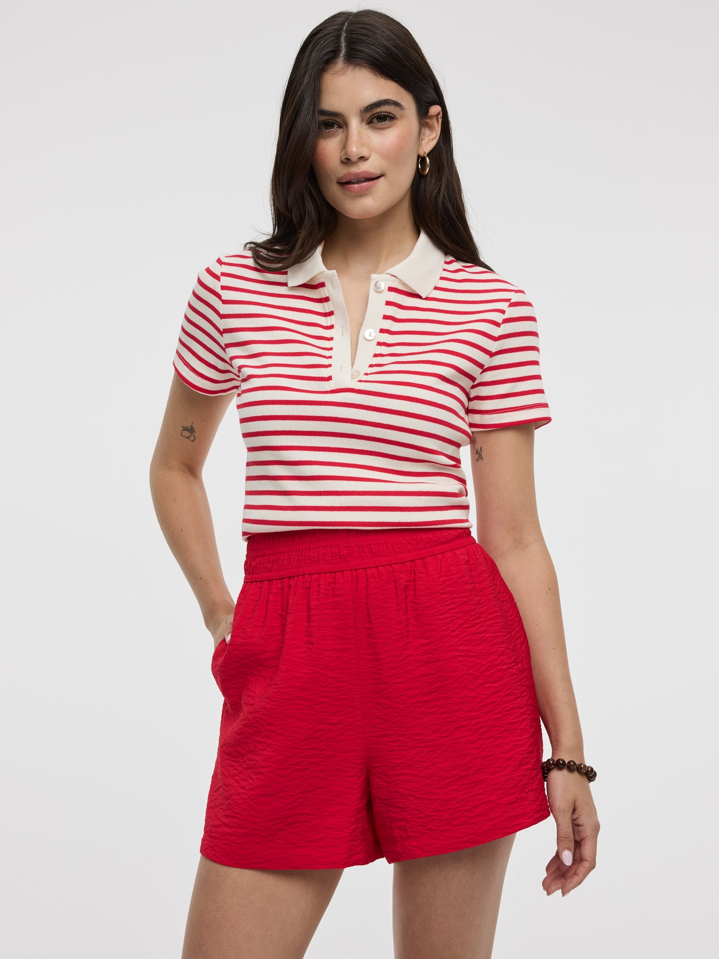 Striped Short-Sleeve Polo Sweater