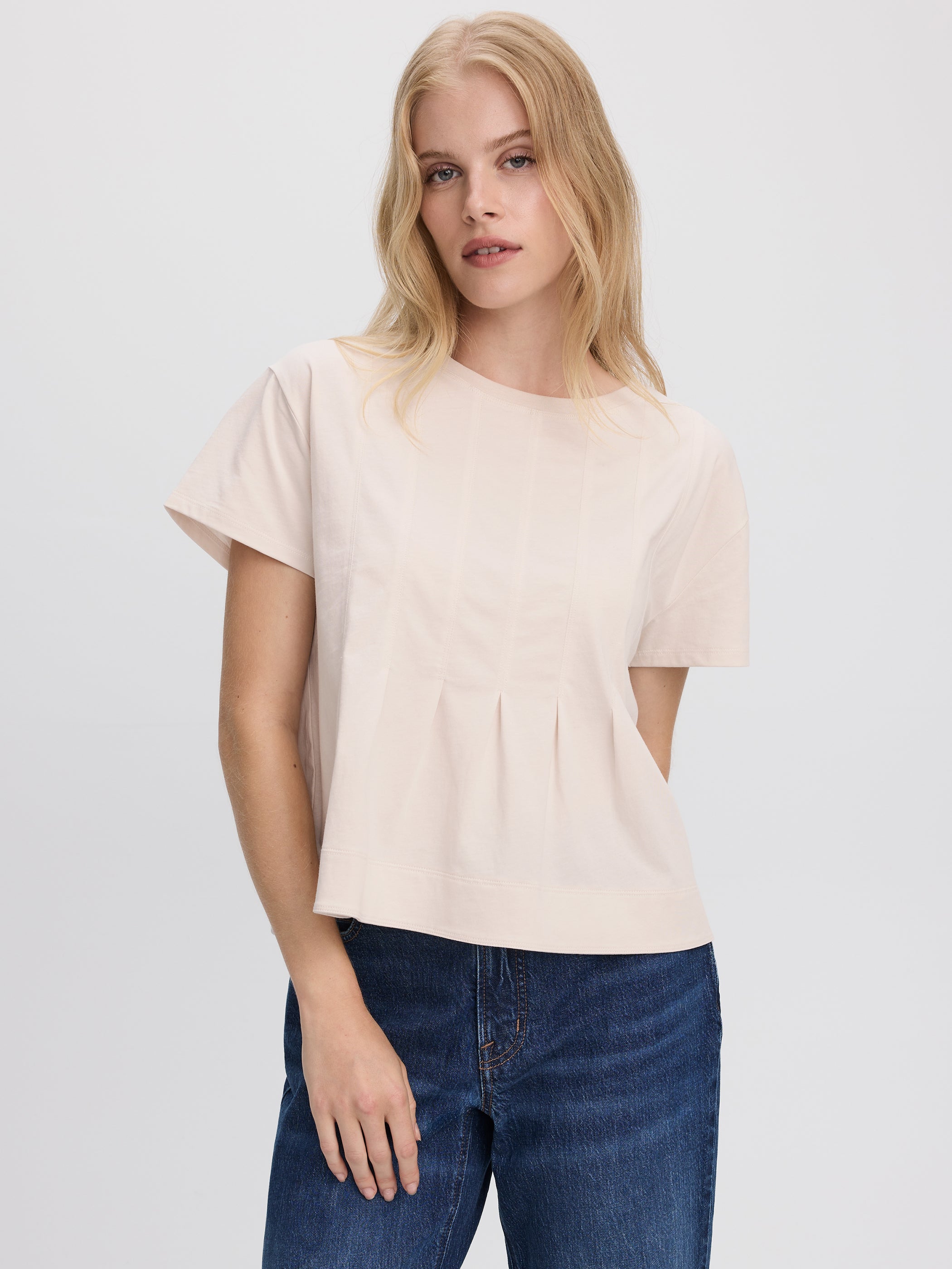 Short-Sleeve Crew-Neck Peplum Blouse