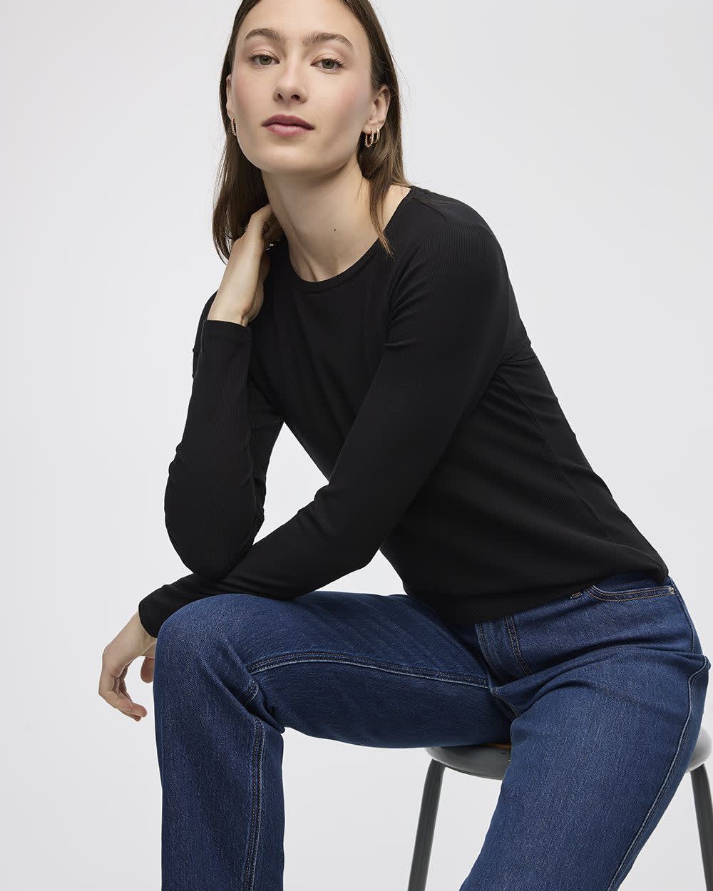 Long-Sleeve Crew-Neck Ribbed Tee - R Essentials