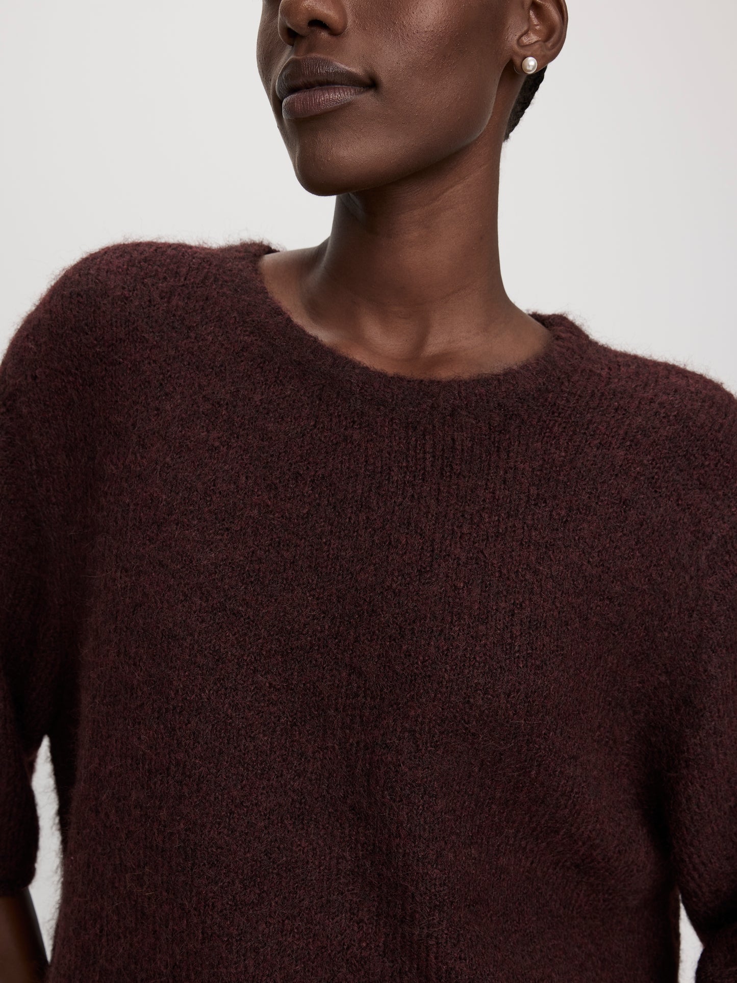 Elbow-Sleeve Crew-Neck Boxy Sweater