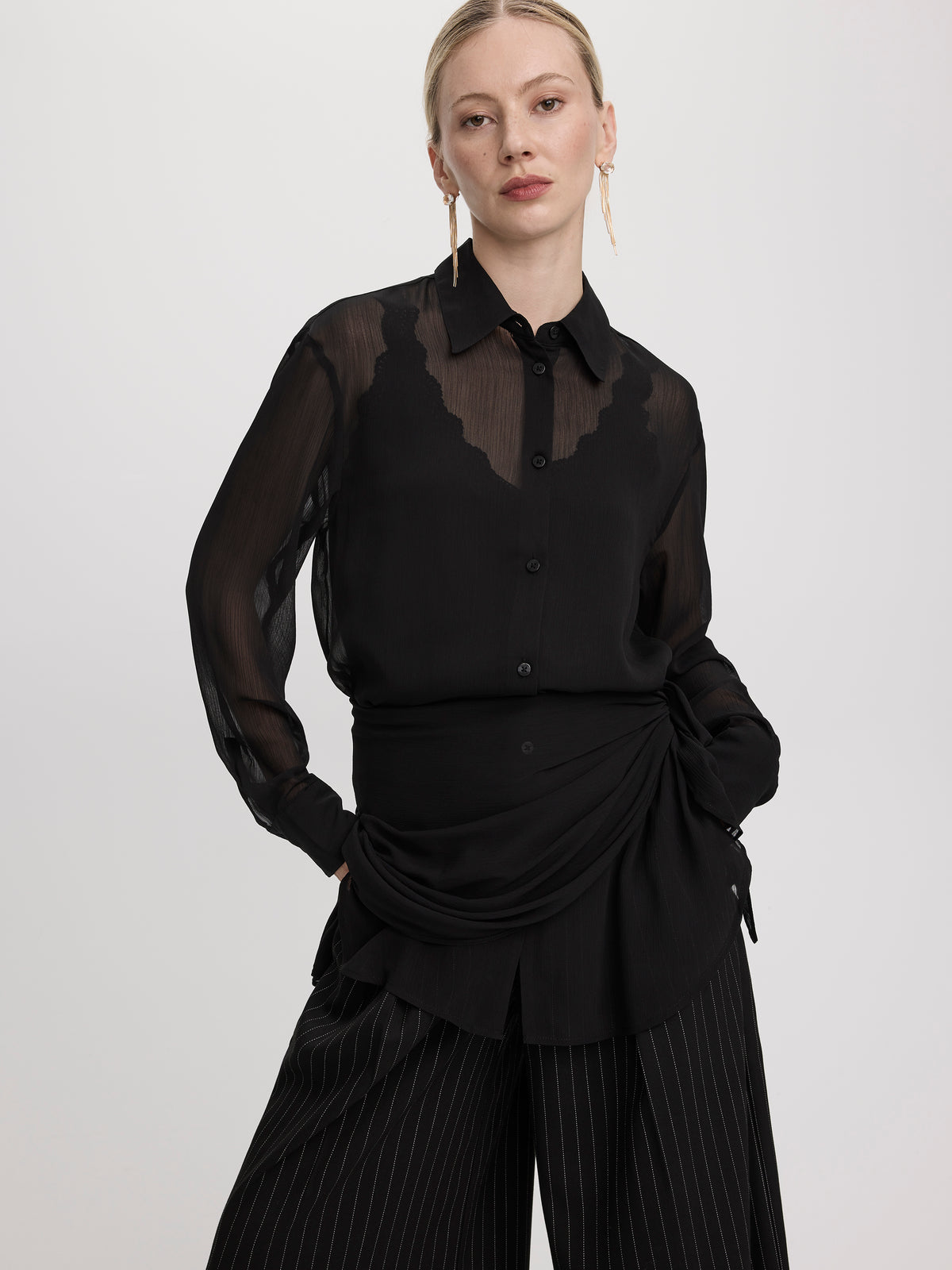 Semi-Fitted Blouse with Scarf at Waist