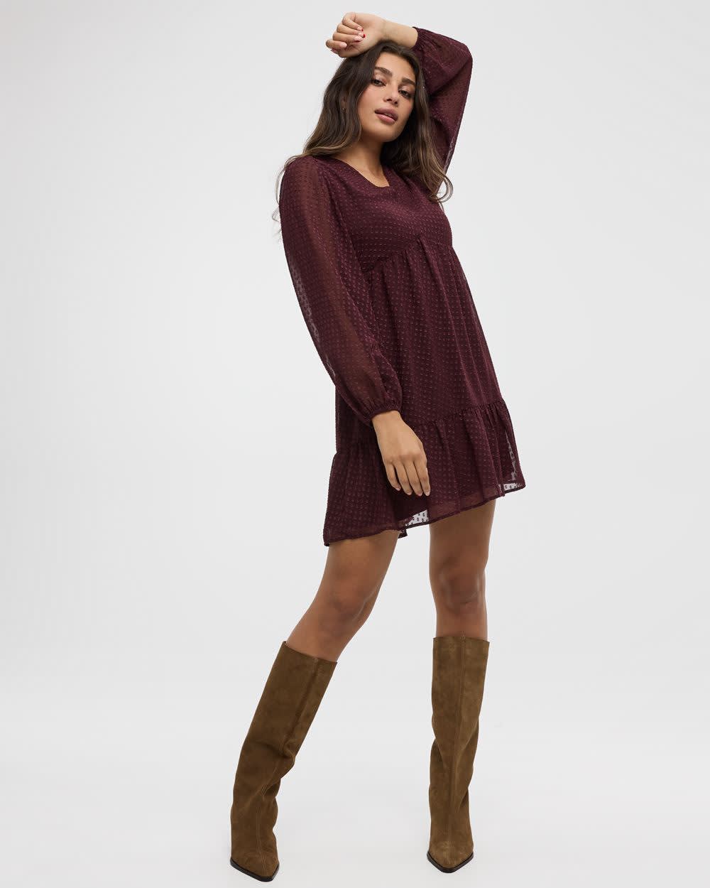 Long-Sleeve V-Neck Empire-Cut Dress
