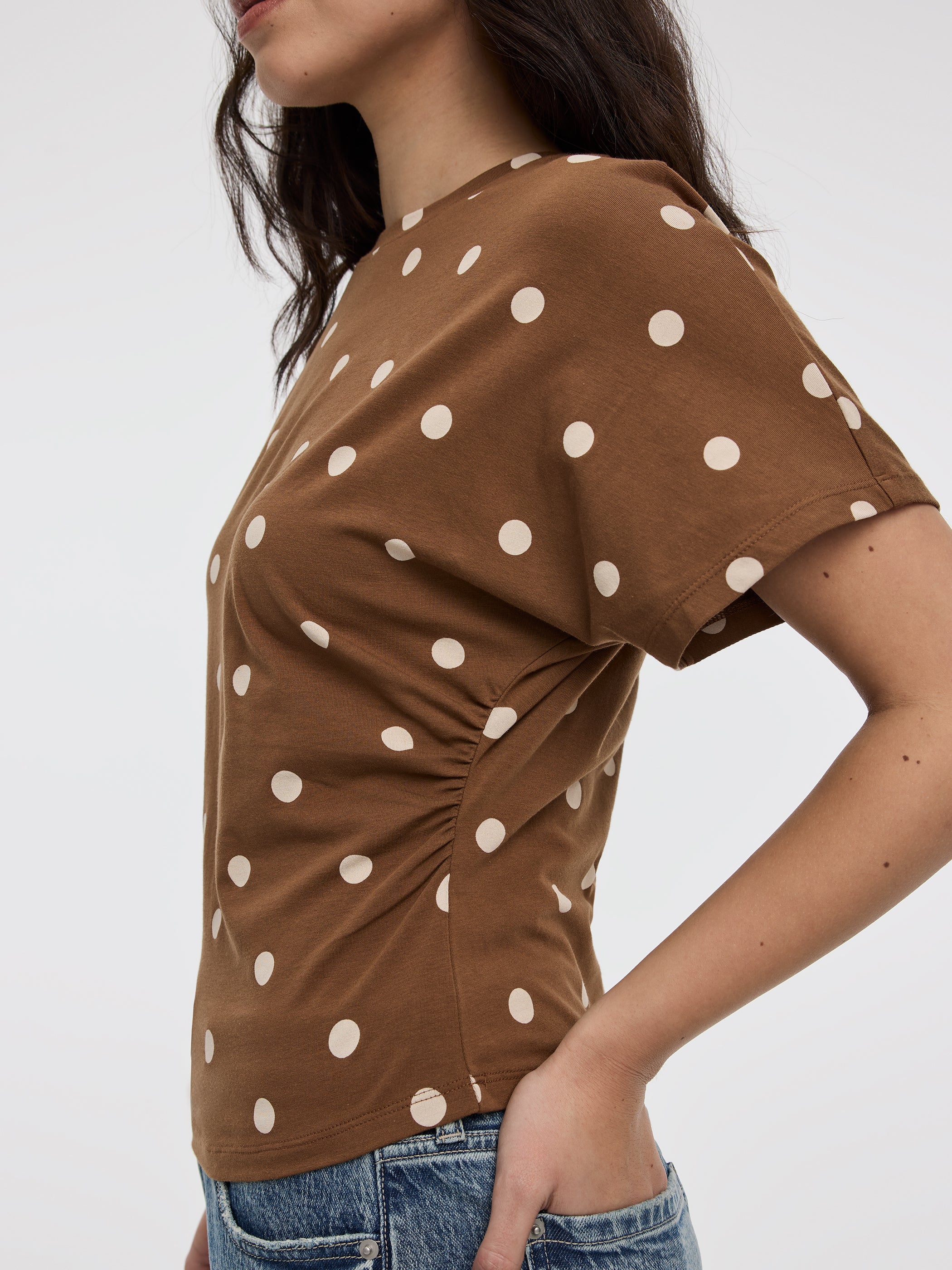 Short-Sleeve Crew-Neck Tee with Shirred Sides