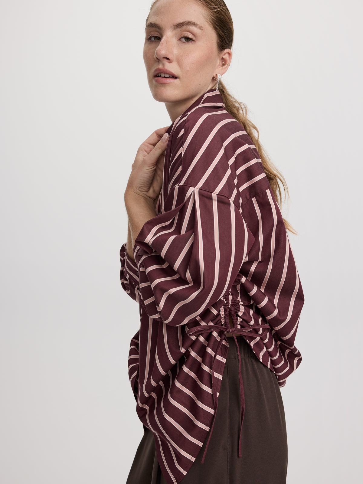 Striped Poplin Blouse with Side Shirrings