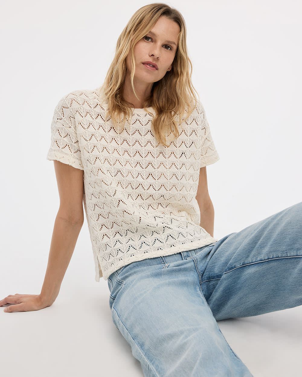 T-shirt crocheté à col rond