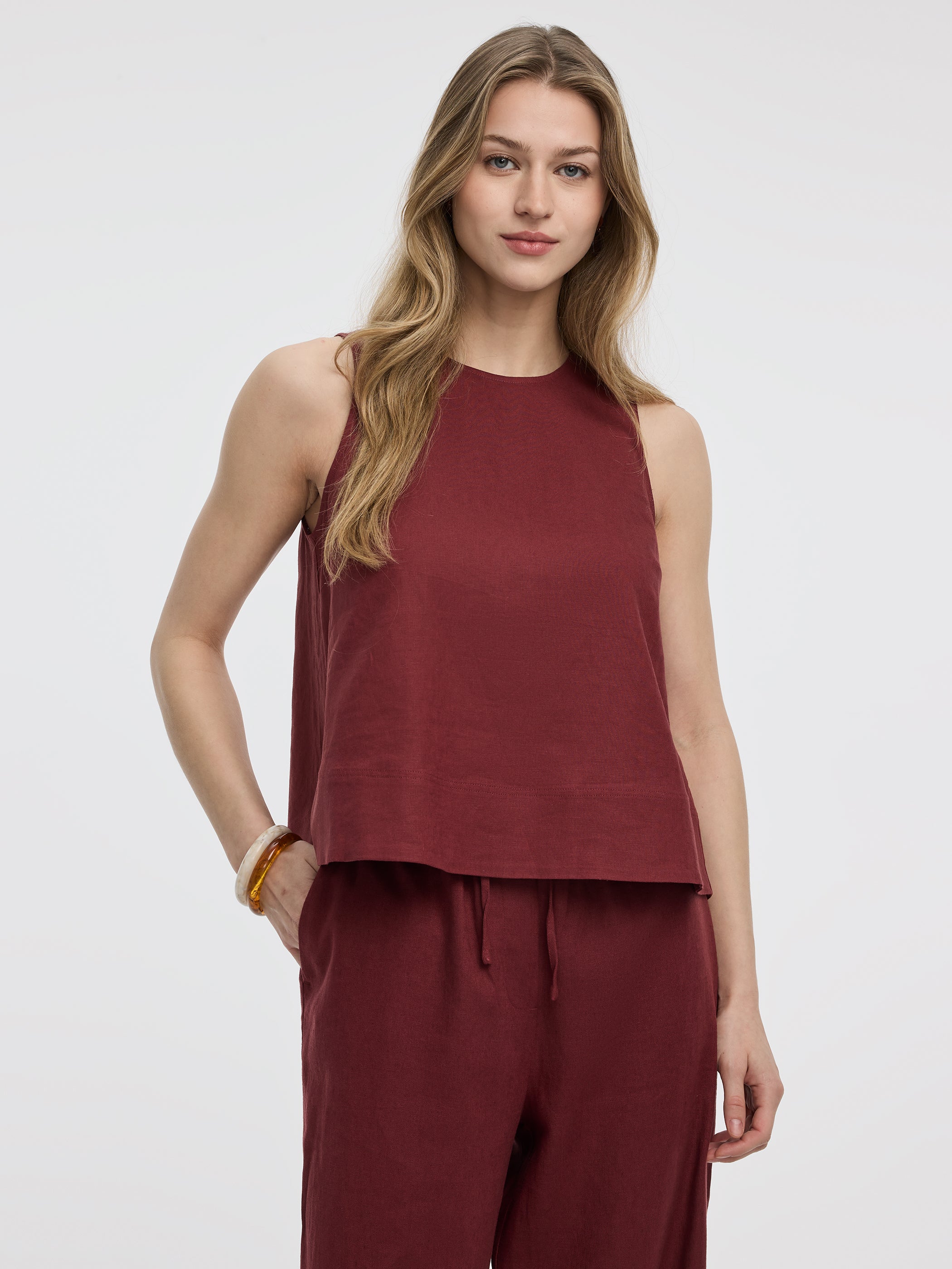 Sleeveless Crew-Neck Blouse