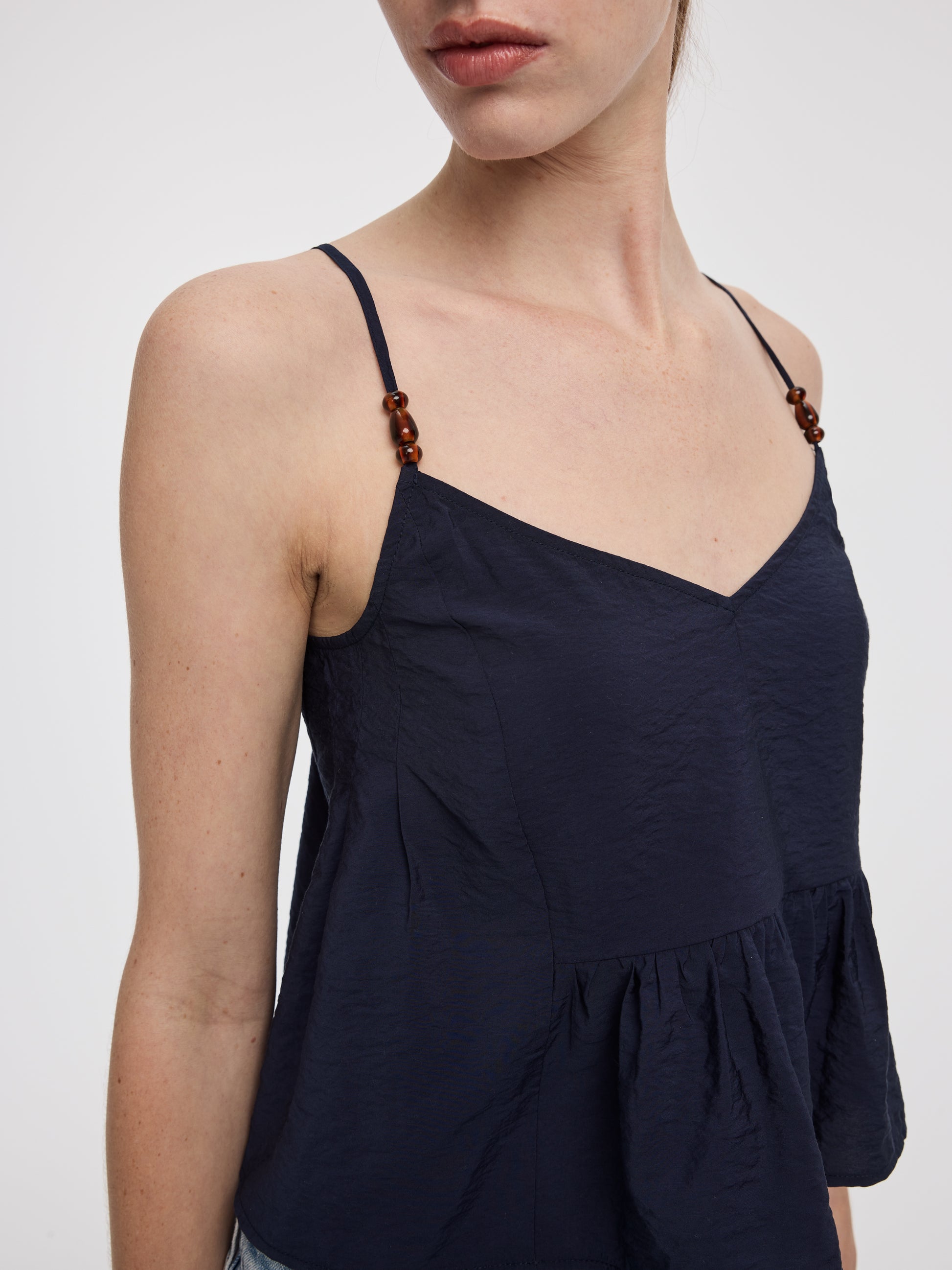 Cropped V-Neck Peplum Cami