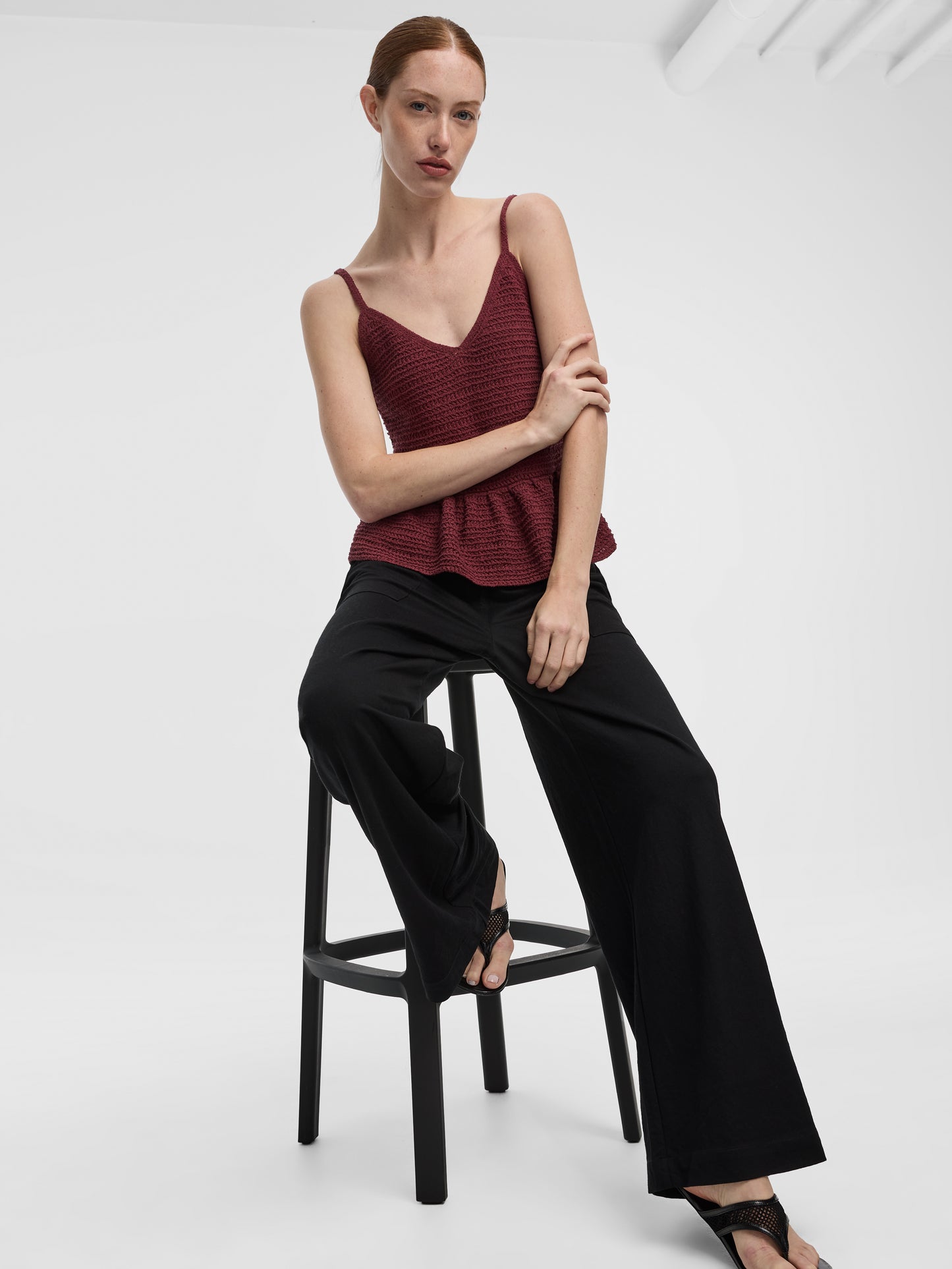 Wide-Leg High-Rise Pull-On Piqué Pant