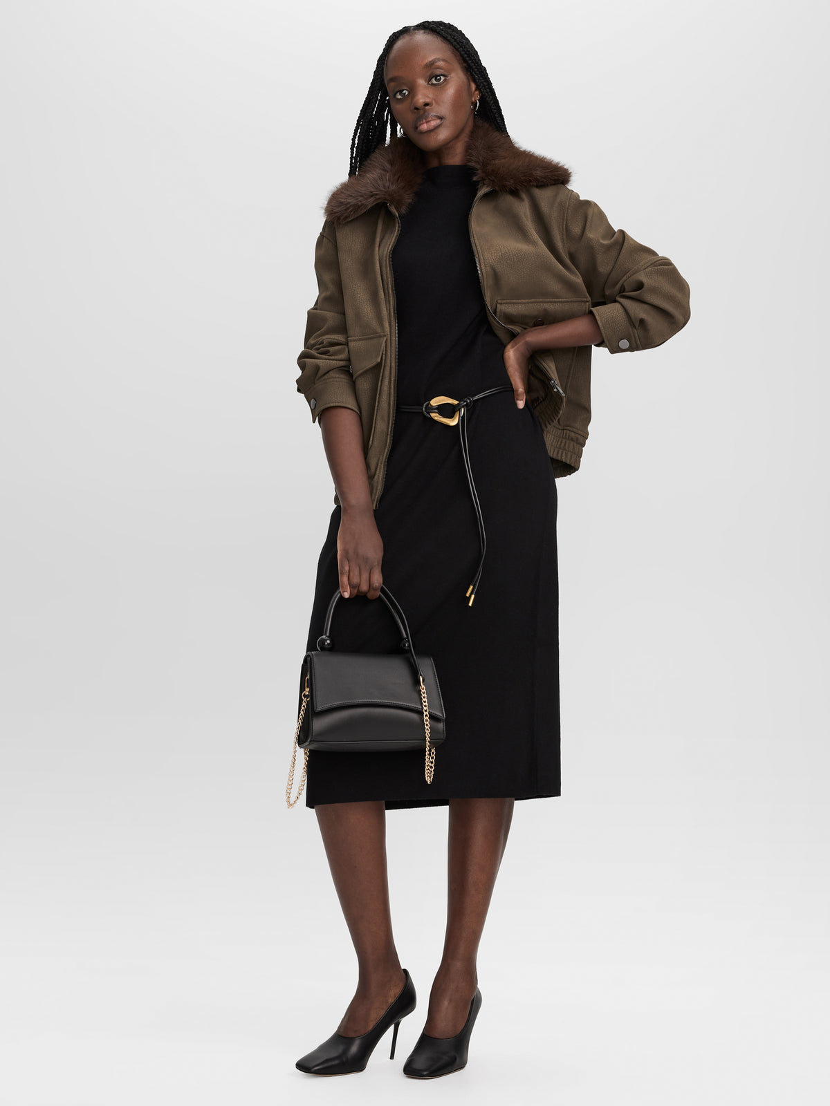 Short-Sleeve Mock-Neck Midi Sweater Dress