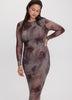 Long-Sleeve Mesh Midi Dress with Side Shirrings