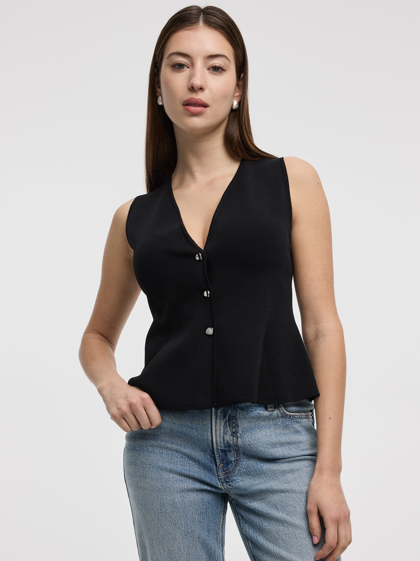 Knit Vest with Peplum Hem