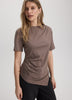 Short-Sleeve Shirred Top with Asymmetrical Hem