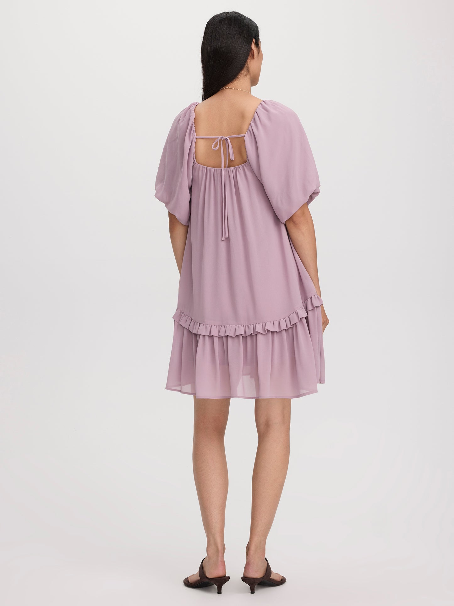 Square-Neck Mini Dress with Bubble Sleeves