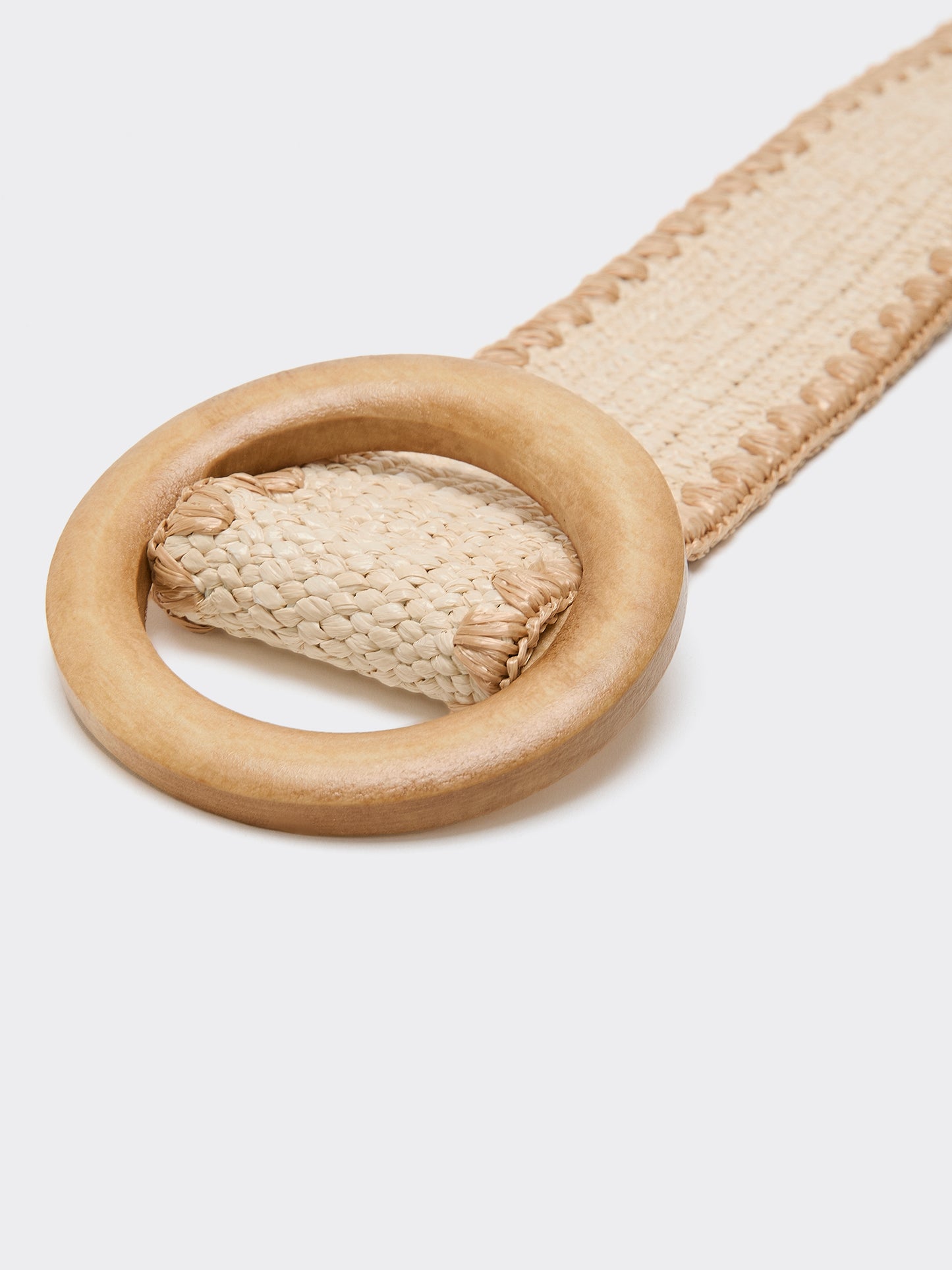 Elastic Straw Belt with Round Wooden Buckle