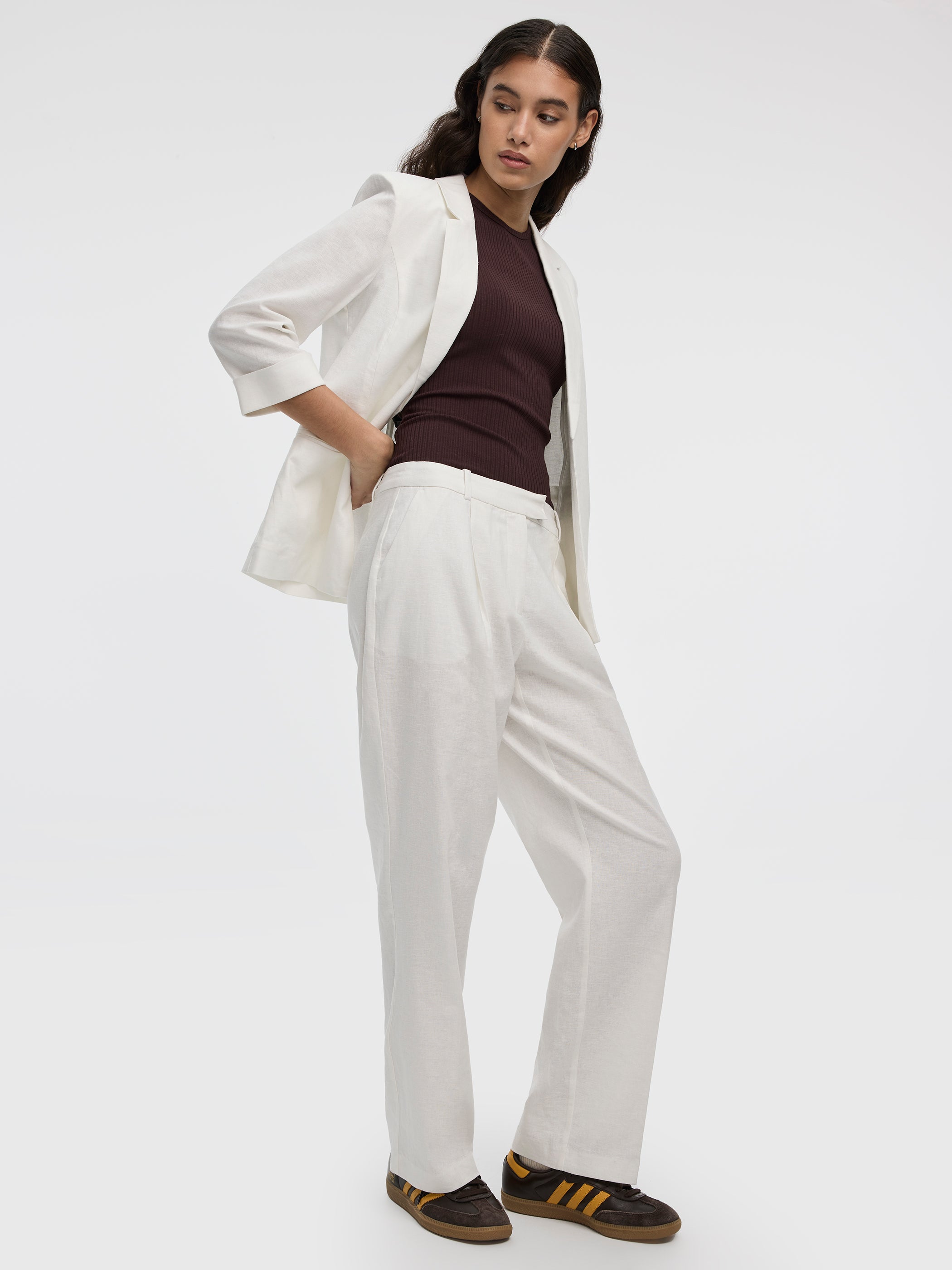 Linen-Blend Straight-Leg High-Rise Pant