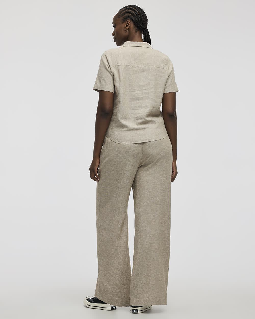 Short-Sleeve Buttoned-Down Linen-Blend Blouse