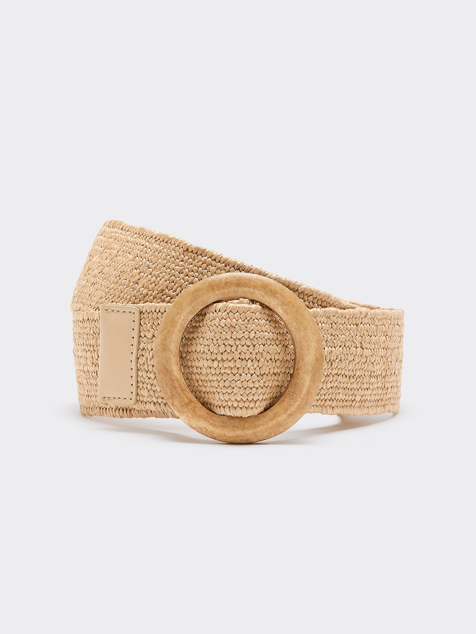 Elastic Straw Belt with Round Wooden Buckle
