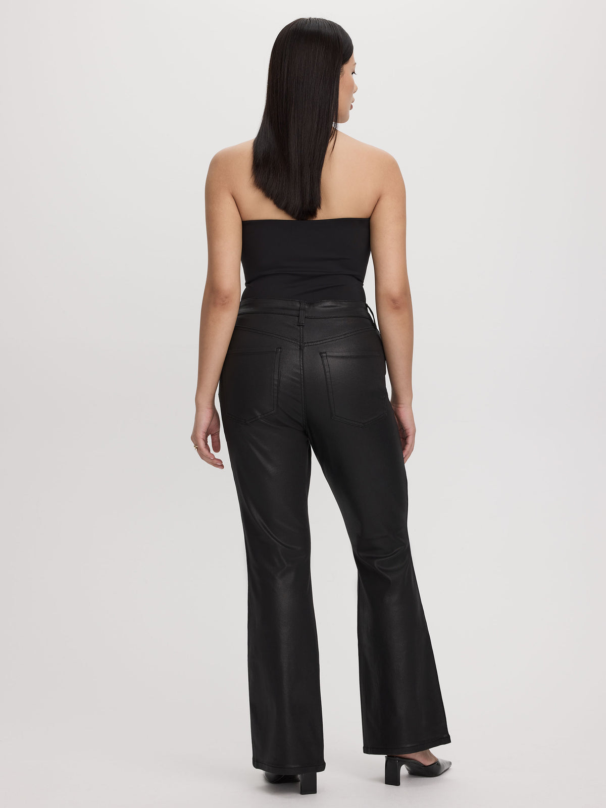 Flare-Leg High-Rise Coated Jeans