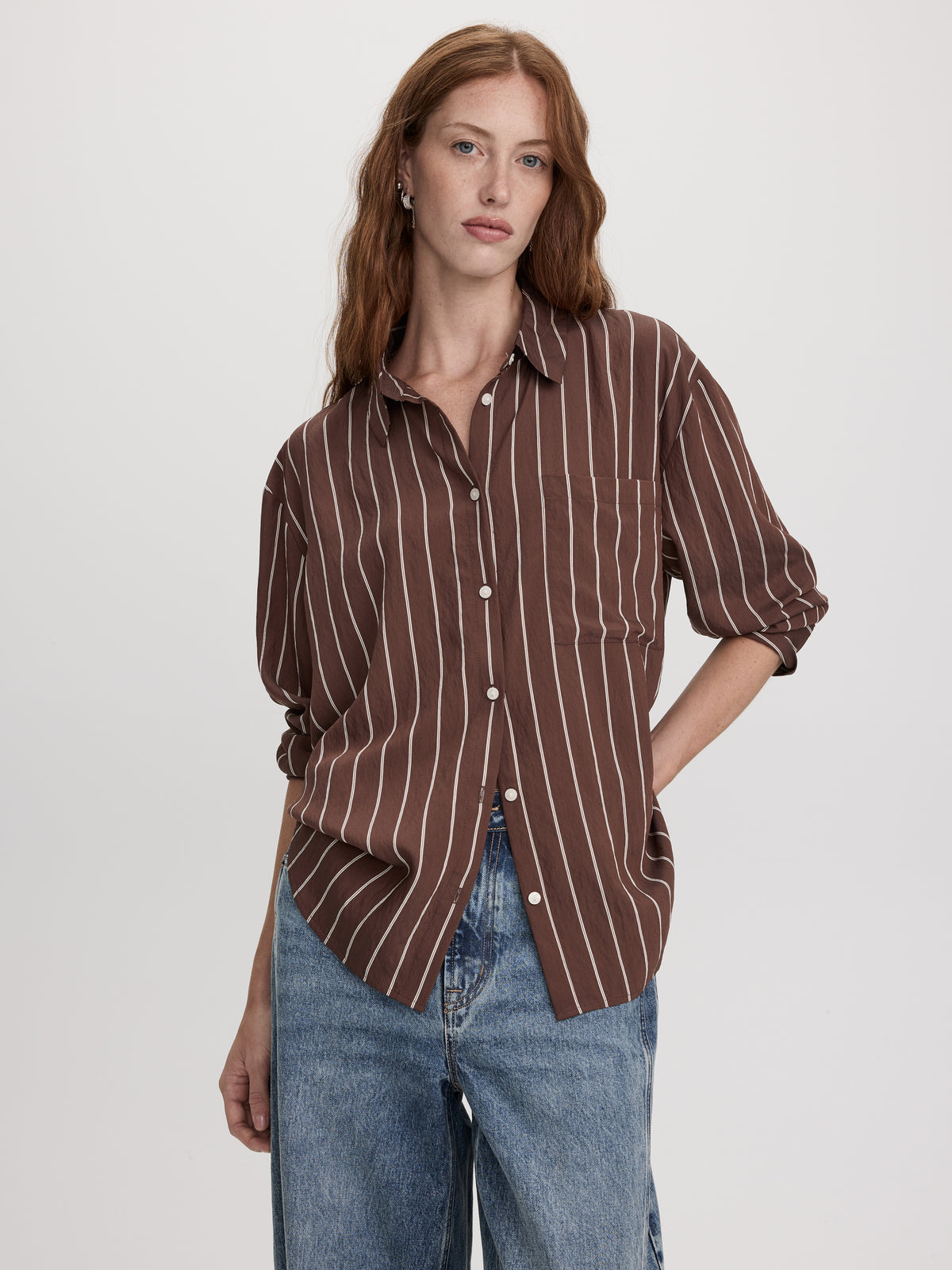 Striped Long-Sleeve Blouse with Pocket