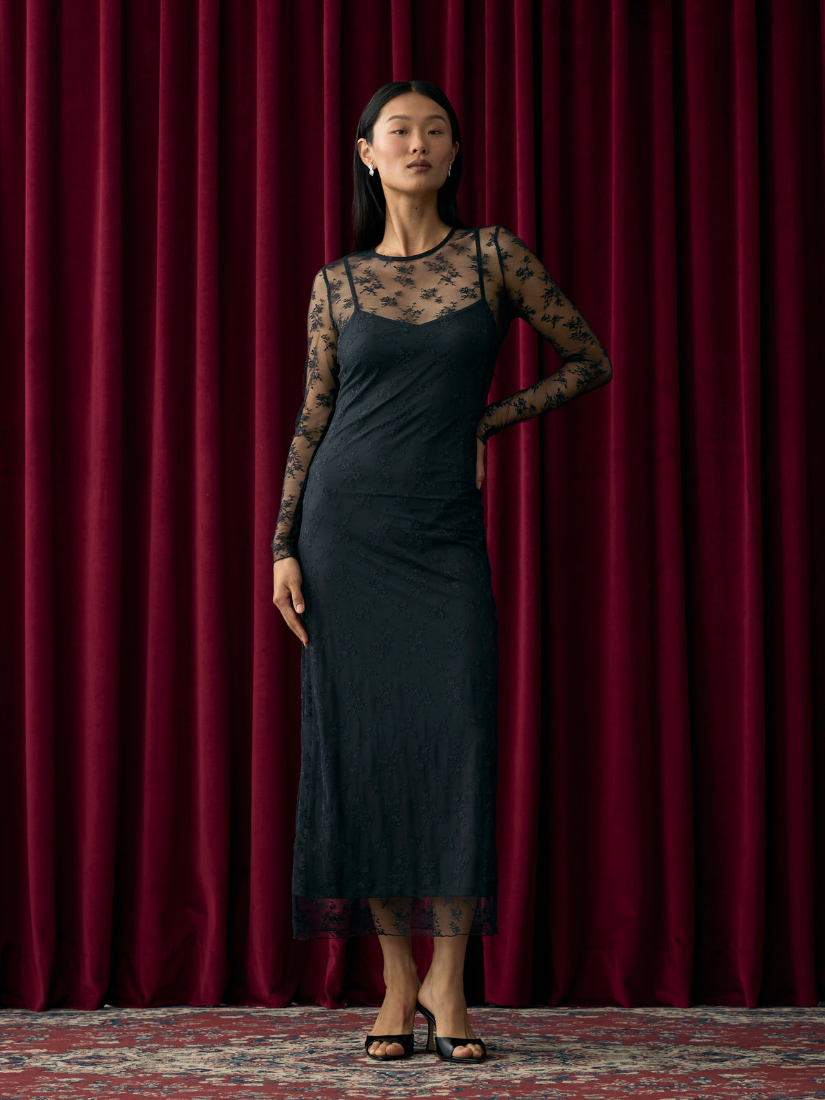 Long-Sleeve Lace Maxi Dress