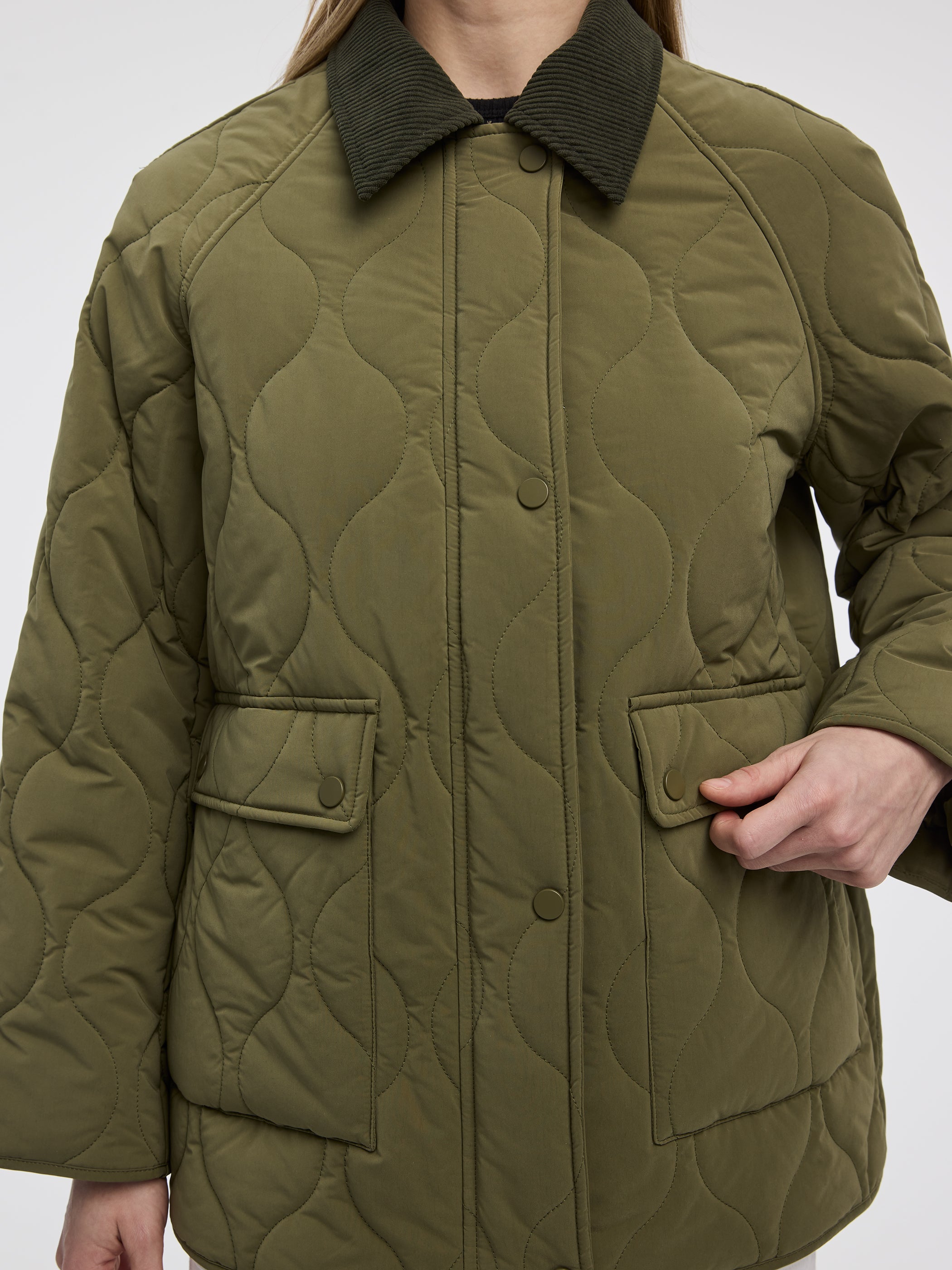 Quilted Jacket with Corduroy Collar